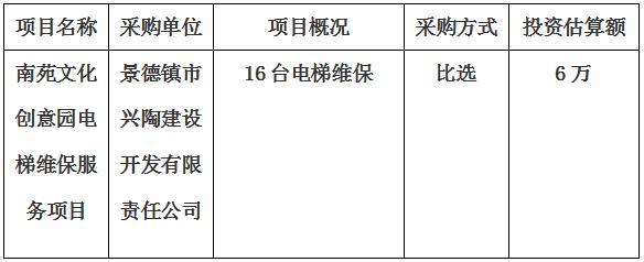 南苑文化創意園電梯維保服務項目采購計劃公告