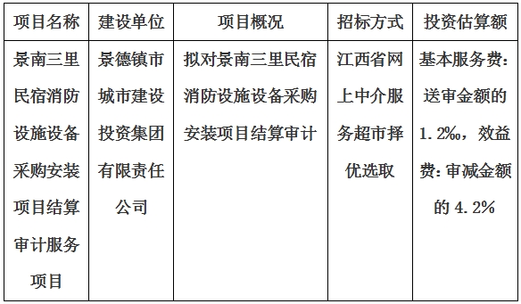 景南三裡(lǐ)民宿消防設施設備采購安裝項目結算審計服務項目計劃公告