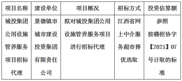 城投集團公用設施管養服務項目招标代理計劃公告