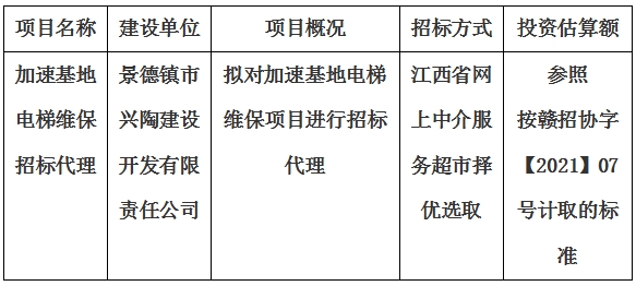 加速基地電梯維保招标代理計劃公告