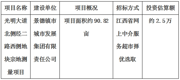 景德鎮市光明大道(dào)北側經(jīng)二路西側地塊宗地測量項目計劃公告