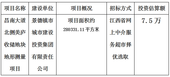 景德鎮市昌南大道(dào)北側美廬收儲地塊地形測量項目計劃公告