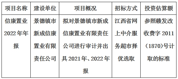 景德鎮市新成(chéng)信康置業有限責任公司2022年審計年報項目計劃公告