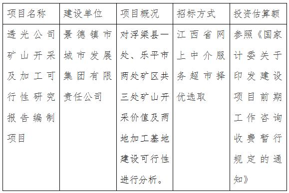 透光公司礦山開(kāi)采及加工可行性研究報告編制項目計劃公告