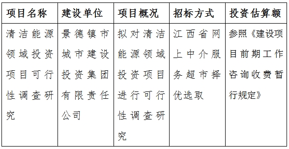 清潔能(néng)源領域投資項目可行性調查研究計劃公告