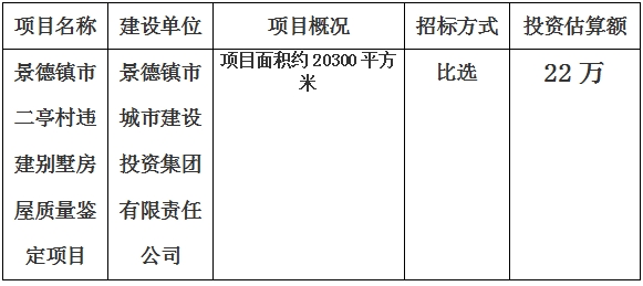 景德鎮市二亭村違建别墅房屋質量鑒定項目計劃公告