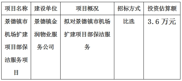 景德鎮市機場擴建項目部保潔服務項目計劃公告