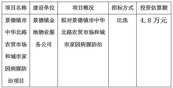 景德鎮市中華北路農貿市場和城市家園病媒防治項目計劃公告