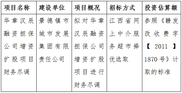 華章漢辰融資擔保公司增資擴股項目财務盡調計劃公告