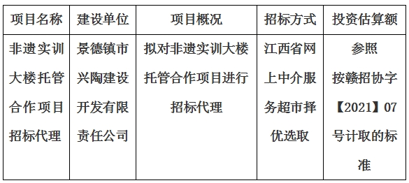 非遺實訓大樓托管合作項目招标代理計劃公告