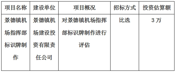 景德鎮機場指揮部标識牌制作項目計劃公告