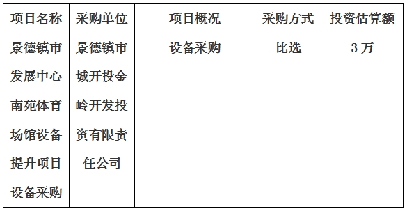 景德鎮市發(fā)展中心南苑體育場館設備提升項目設備采購計劃公告