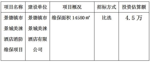 景德鎮市景城美涞酒店消防維保項目計劃公告