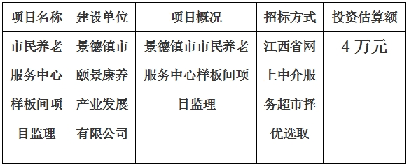 市民養老服務中心樣(yàng)闆間項目監理計劃公告