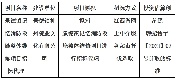 景德鎮記憶消防設施整體維修項目招标代理計劃公告