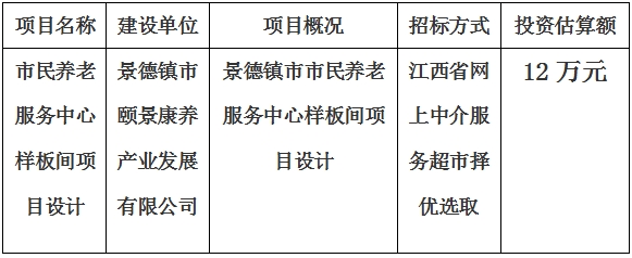 市民養老服務中心樣(yàng)闆間項目設計計劃公告