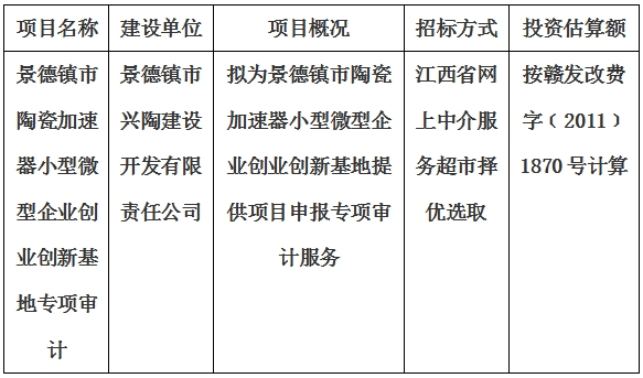 景德鎮市陶瓷加速器小型微型企業創業創新基地專項審計計劃公告