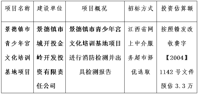 景德鎮市青少年宮文化培訓基地項目消防檢測計劃公告