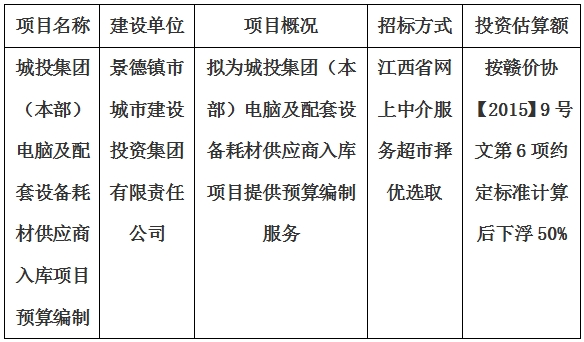 城投集團（本部）電腦及配套設備耗材供應商入庫項目預算編制計劃公告