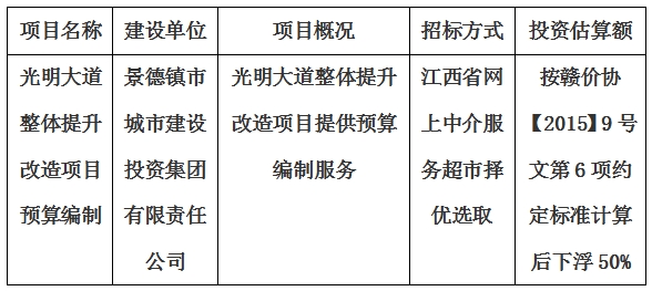 光明大道(dào)整體提升改造項目預算編制計劃公告