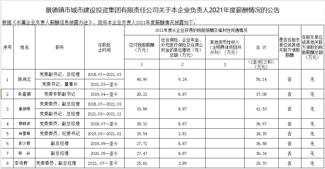 景德鎮由裏軟件開發有限責任公司關于本企業負責人2021年度薪酬情況的公告