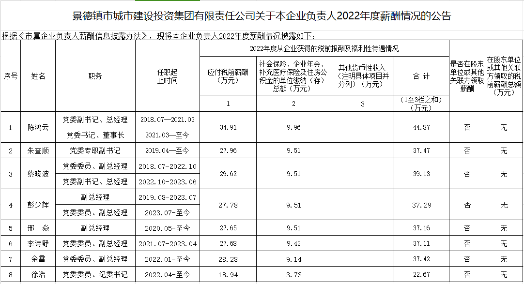 景德鎮由裏軟件開發有限責任公司關于本企業負責人2022年度薪酬情況的公告